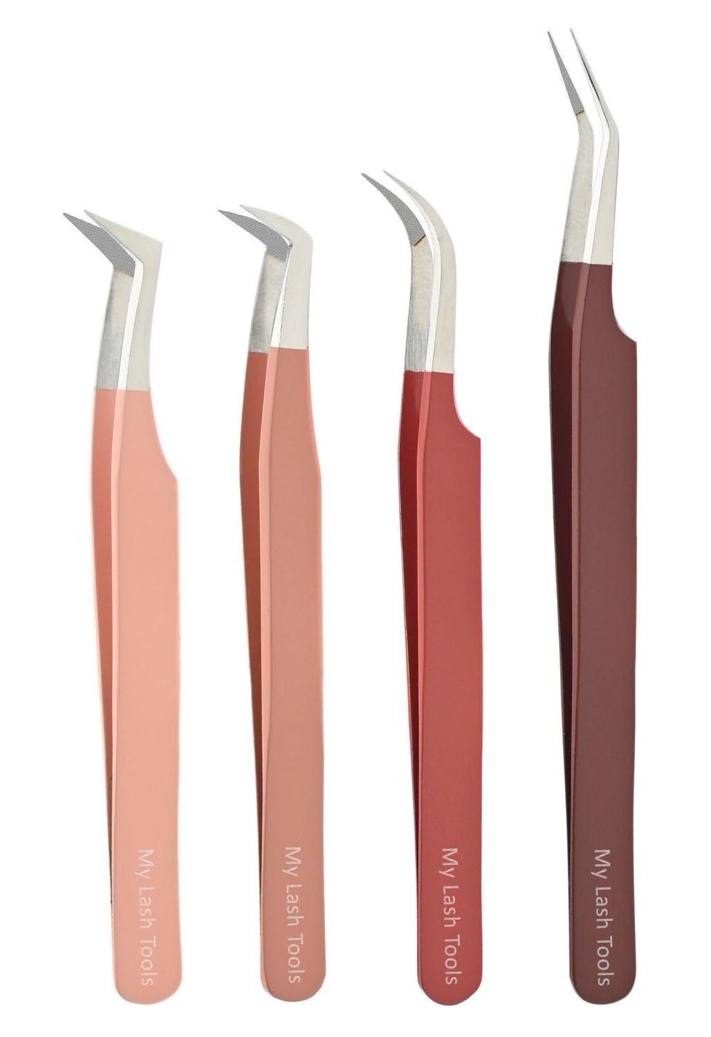 My Lash Tools Eyelash Extension Tweezers Fiber Tip Lash Tweezers - Precision Boot Fiber Tip Volume Tweezers for Lash Extensions Japanese Steel Isolation Tweezer Curved Eyelash Tweezers (Set of 4)
