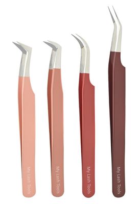My Lash Tools Eyelash Extension Tweezers Fiber Tip Lash Tweezers - Precision Boot Fiber Tip Volume Tweezers for Lash Extensions Japanese Steel Isolation Tweezer Curved Eyelash Tweezers (Set of 4)