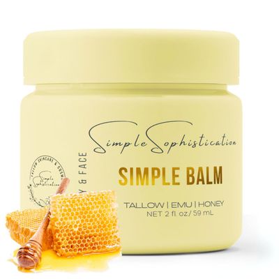 Simple Sophistication Tallow | Emu | Honey Balms Gentle, Natural with Manuka Honey Intense Nutrition for Healthy, Clear, Calm, Younger Face and Skin - Simple Balm - Made In USA