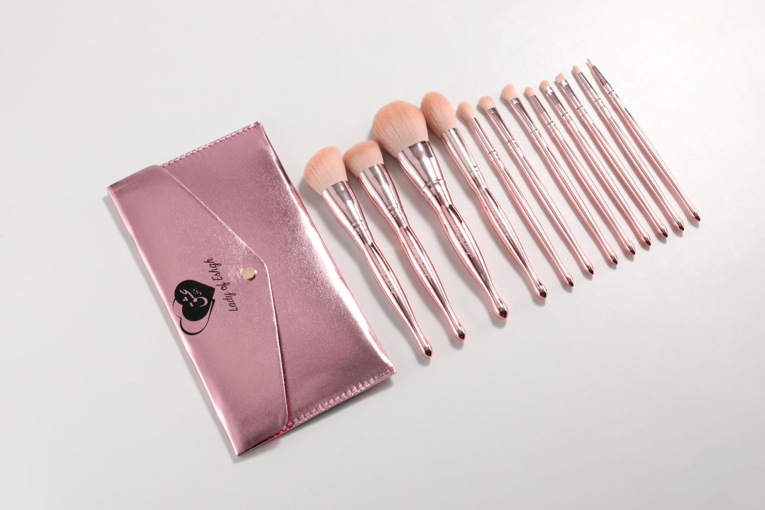 Pink Makeup Brushes, Avvalin by Lady of Eshgh | 12pc Full Face Professional Makeup Brush Set with Travel Bag | Cruelty Free, Natural Hair-Like Make Up Brushes