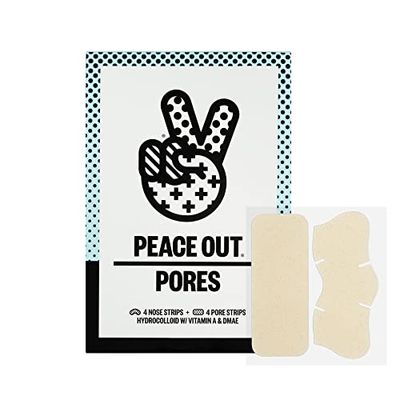 PEACE OUT Skincare Pore Minimizing Strips, Hydrocolloid Pore-Refining Nose and Face Strips with Retinol &amp; Vitamin A to Shrink Enlarged Pores and Remove Blackheads (4 pore and 4 nose strips)