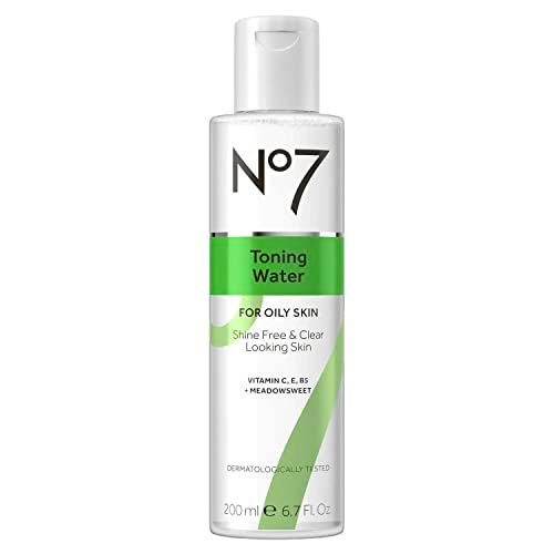 No7 Toning Water for Oily Skin - Skin Toner with Tri-Vit Complex, Vitamin E, Vitamin B5 &amp; Vitamin C - Contains Meadowsweet + Ginseng for Refreshed &amp; Energized Skin (6.7 fl oz)