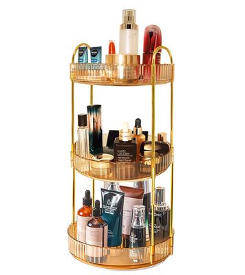 VNIMTI Skincare Organizers 360 Rotating, 3 Tier Makeup Organizer Countertop, Spinning Cosmetics Organizer Display Cases, Beauty Storage for Vanity, Countertop, Bathroon (Gold-3 Tier)