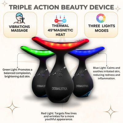 Red Light Skin Rejuvenation Beauty Device for Face and Neck, Triple Action Portable Facial Massager. LED, Thermal, and Vibration for a Radiant Appearance