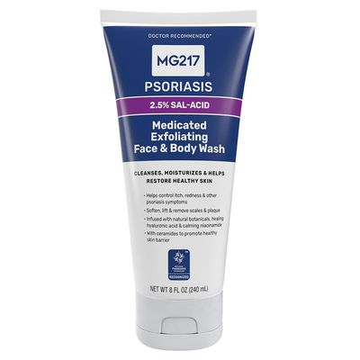 MG217 Medicated Exfoliating Face and Body Wash for Psoriasis Symptoms, Salicylic Acid, Hyaluronic Acid, Niacinamide, Ceramides, 8 floz