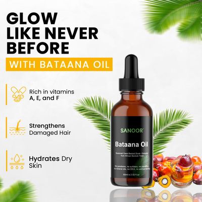 SANOOR African Batana Oil - 100% Pure & Cold-Pressed - Organic Savannah Oasis Formula for Hair Care, Skin Care & Massage - Nutrient-Infused Hair Butter - 2.02oz (60ml)