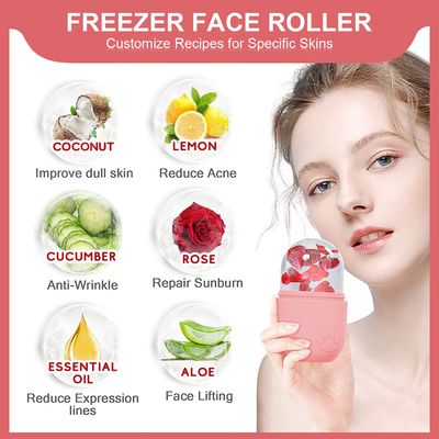 ZUKIMM Ice Face Mold, Silicone Ice Cube for Face Massage, Reusable Facial Cold Roller Skin Care Tool for Eye Puffiness Relief & Remove Fine Lines & Reduce Acne Beauty Gift for Women (Pink)