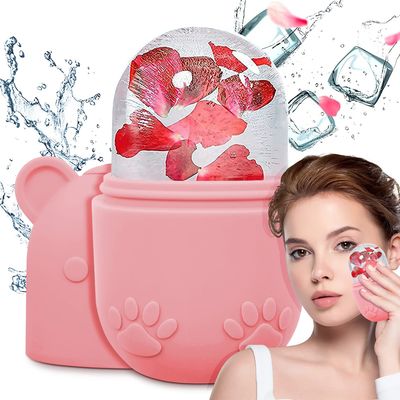 ZUKIMM Ice Face Mold, Silicone Ice Cube for Face Massage, Reusable Facial Cold Roller Skin Care Tool for Eye Puffiness Relief &amp; Remove Fine Lines &amp; Reduce Acne Beauty Gift for Women (Pink)