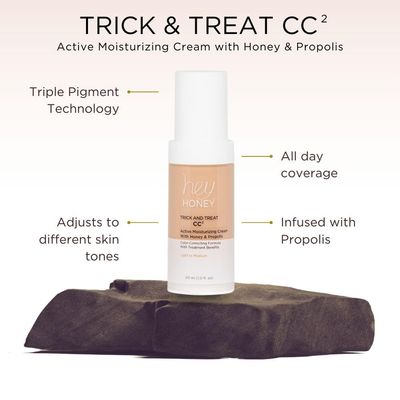 Hey Honey Trick and Treat CC Cream SPF 46 | Active Moisturizing Color Correcting Cream with Honey &amp; Propolis | Best Cover For Rosacea, Skin Redness &amp; Mature Skin | Cruelty-Free | 1 oz (Deep Tan)