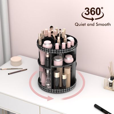 Rosoenvi Rotating Makeup Organizer, 360 Spinning Skincare Organizers, Adjustable Layer Cosmetic Storage Lazy Susan Makeup Organizers for Dresser Bathroom, Medium, Black
