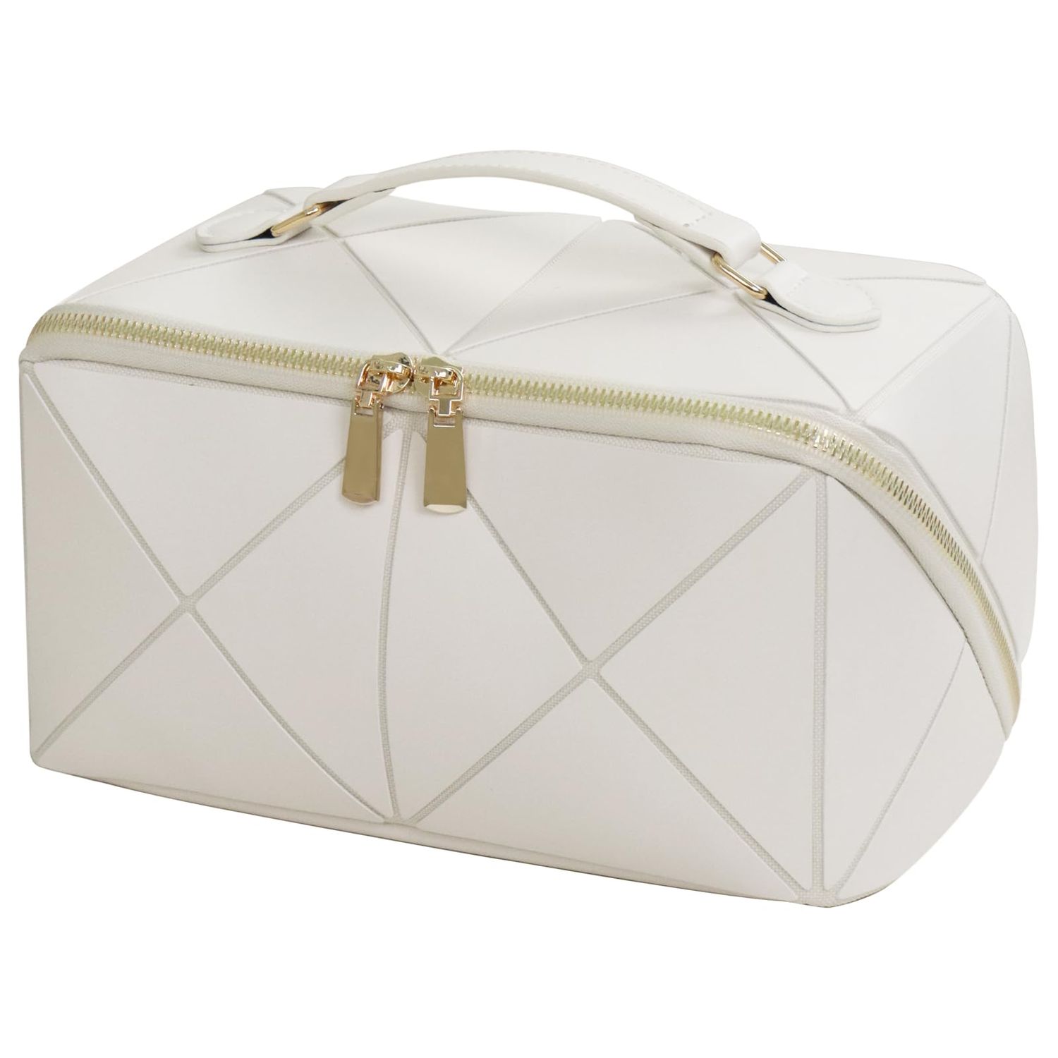 IMCUZUR Travel Makeup Bag Large Cosmetic Bag for Women, Open Flat Make up Bag Portable Skincare Bag with Handle (White)