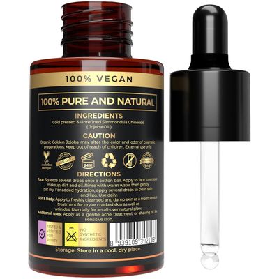 USDA Organic Jojoba Oil - 100% Pure Cold Pressed Jojoba Oil for Skin, Hair, Face, and Nails - Organic Jojoba Oil for Hair and Skin Care - Best Body Oil for Moisturizing - 1 Fl Oz