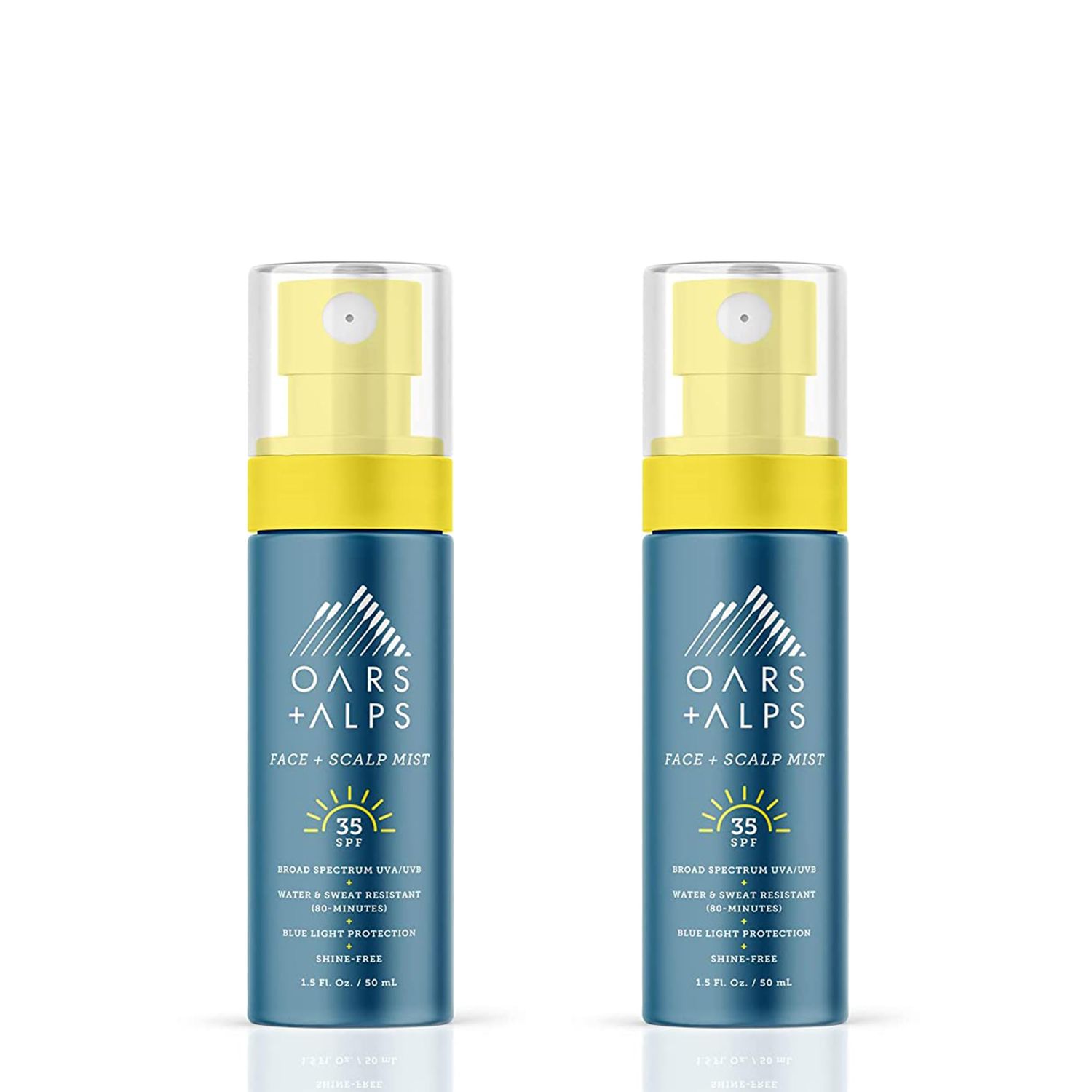 Oars + Alps Face and Scalp Mist SPF 35 Sunscreen, Protects from Blue Light, Summer Splash Scent, Water and Sweat Resistant, 1.5 Fl Oz, 2 Pack