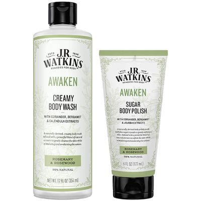 J.R. Watkins Beautiful Awakening Gift Set Kit, AWAKEN Creamy Body Wash &amp; Sugar Body Polish