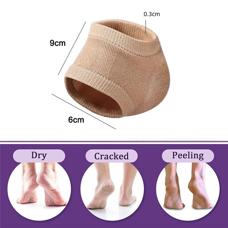 Moisturizing Heel Socks, 2 Pairs Soft Gel Lined Heel Socks for Dry Rough Cracked Feet, Gel Heel Repair Socks Overnight Moisturizing Spa Socks for Softening and Repairing Chapped Feet Skin Care (Skin)