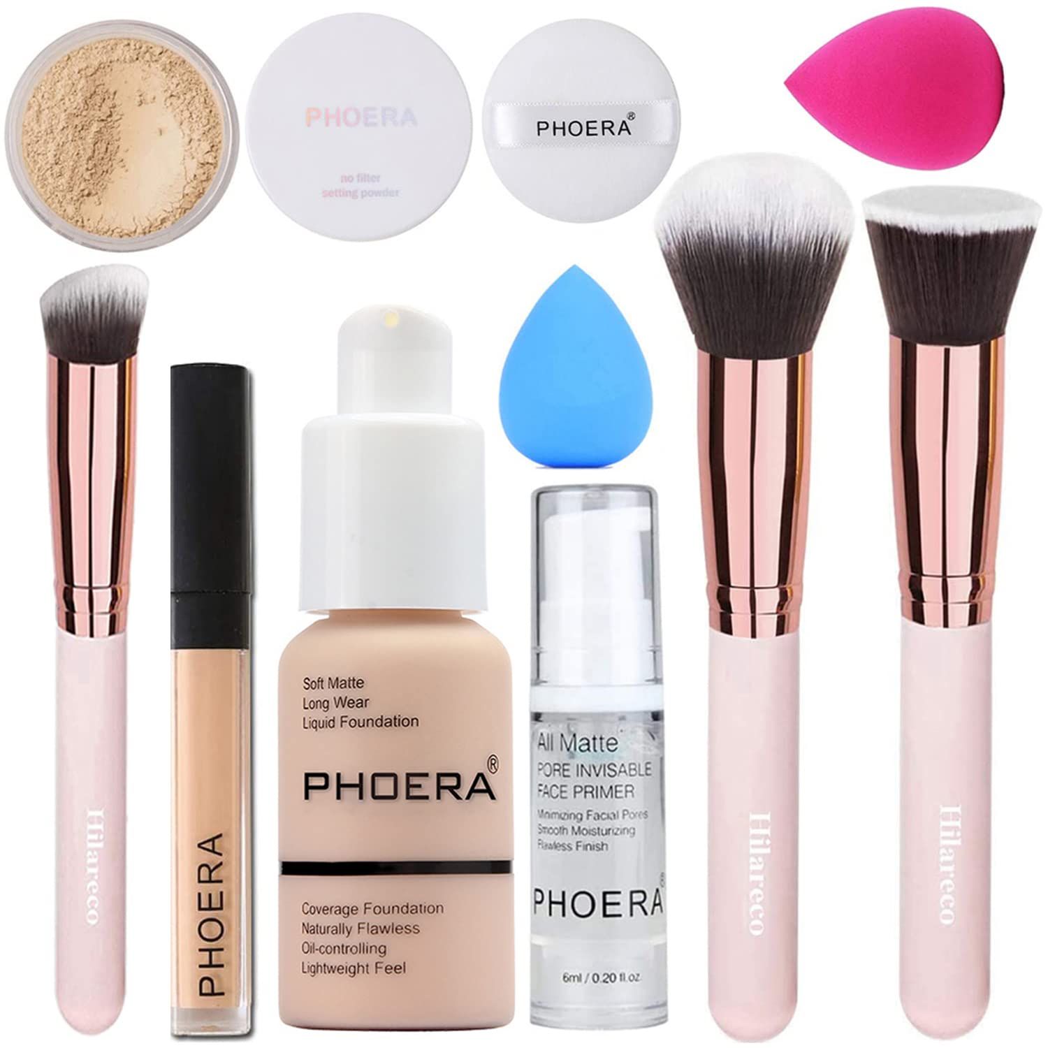 PHOERA Foundation,PHOERA Makeup Foundation Full Coverage,PHOERA Primer, PHOERA Powder, PHOERA Concealer, Kabuki Brushes Makeup Foundation Brush Powder Brush Concealer Brush (101- Porcelain)