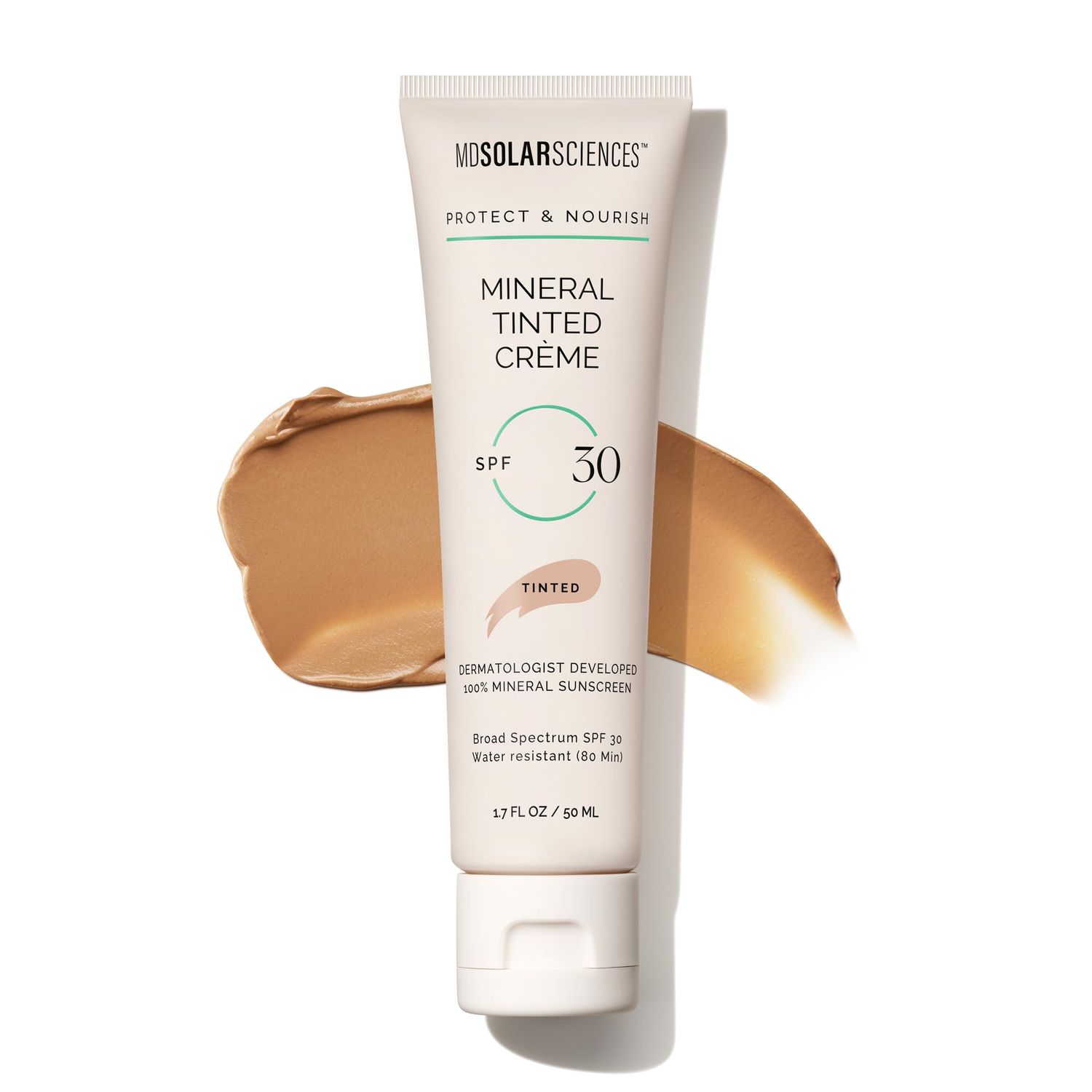 MDSolarSciences Mineral Tinted Crme Face Sunscreen SPF 30 - Water-Resistant, Broad Spectrum UV Protection - Blendable Micronized Zinc Oxide Cream - Smooth, Natural Matte Finish, 1.7 Fl Oz