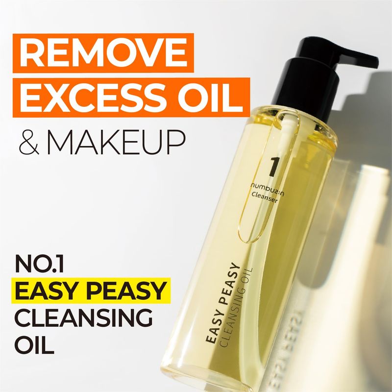 numbuzin No.1 Cleansing Oil | Easy Peasy Cleansing Oil | Makeup Removing Facial Cleanser, Corn Oil, Macadamia Seed Oil | Waterproof Makeup, Blackhead, Excess Oil | Hydrating, Non-Heavy | 6.76 fl. oz.