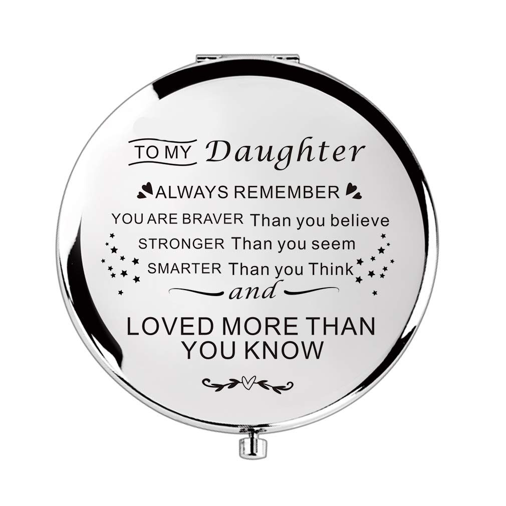 Sister Gifts Birthday Gift Ideas Compact Mirror with Treasured Message for Mother&#39;s Day Birthday Christmas Graduation (Silver to My Daughter)