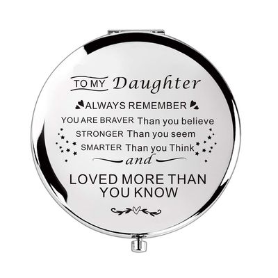 Sister Gifts Birthday Gift Ideas Compact Mirror with Treasured Message for Mother&#39;s Day Birthday Christmas Graduation (Silver to My Daughter)