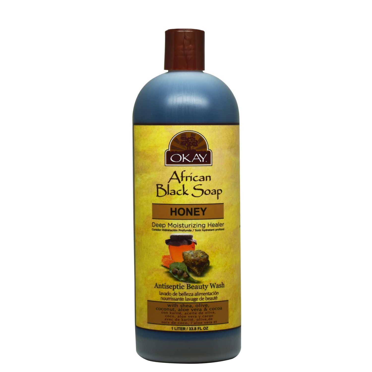 OKAY | African Black Soap Liquid with Honey | For All Skin Types | Deep Moisturizing Healer | Nourishing Beauty Wash | Free of Sulfate, Silicone &amp; Paraben | 33 oz
