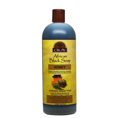 OKAY | African Black Soap Liquid with Honey | For All Skin Types | Deep Moisturizing Healer | Nourishing Beauty Wash | Free of Sulfate, Silicone &amp; Paraben | 33 oz