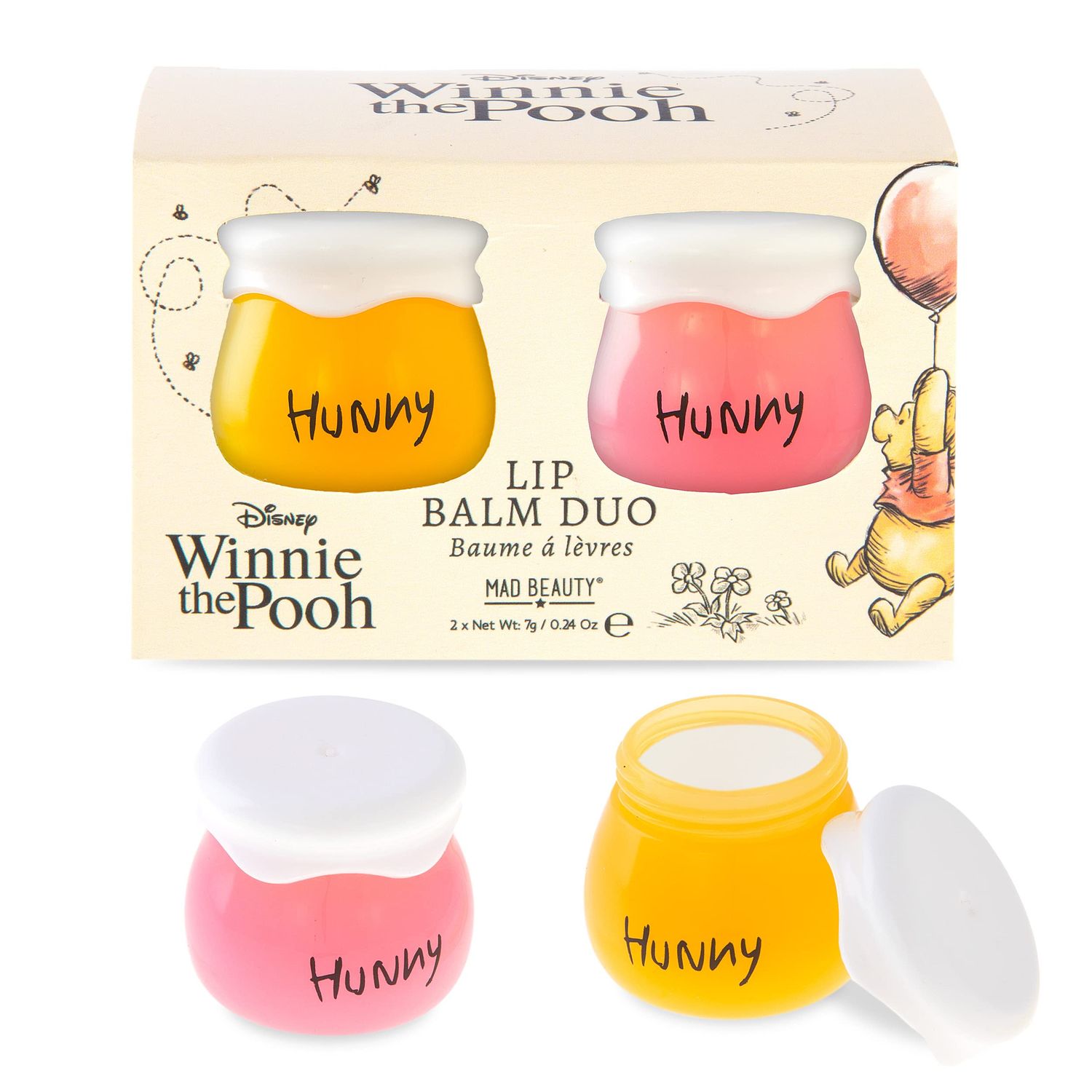 Mad Beauty Disney Winnie the Pooh Honey Pot Lip Balm Duo | Cruelty-Free | Vanilla &amp; Honey Scents | Skincare Gifts for Women, Adults and Kids