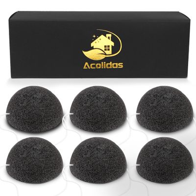 Konjac Organic Cleansing Exfoliating Facial Sponges Set Natural Activated Charcoal Konjac Face Scrubbers Sponge for Exfoliator Skincare Makeup Remover Body Washing for Oily Dry Sensitive Skin