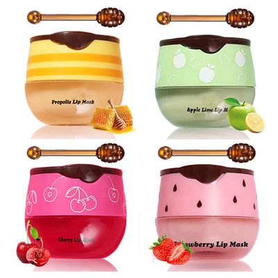 Honey Lip Balm Pot, Propolis Lip Mask, Strawberry Hydrating Propolis Lip Sleeping Mask, Prevent Dry&amp;Cracked, Lip Repair Nourishes the Lip Skin (honey&amp;straberry&amp;cherry&amp;apple)
