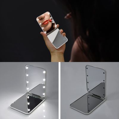 Kintion Pocket Mirror, 1X/3X Magnification LED Compact Travel Makeup Mirror with Light for Purse, 2-Sided, Portable, Folding, Handheld, Small Lighted Mirror for Gift, White