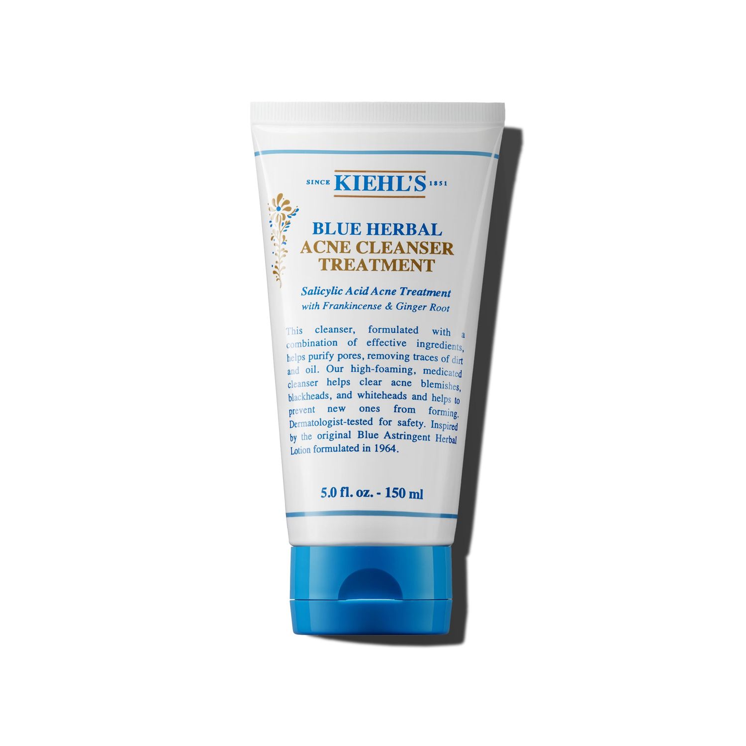Kiehl&#39;s Blue Herbal Acne Cleanser Treatment with Salicylic Acid, Foaming Face Wash for Oily &amp; Acne-prone Skin, Helps Clear Blackheads &amp; Whiteheads, Removes Oil, Paraben-free, Fragrance-free - 5 fl oz
