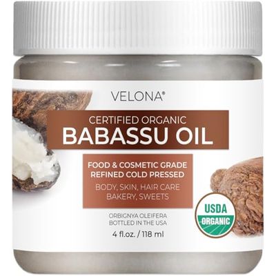 velona Babassu Oil USDA Certified Organic - 4 Fl Oz | 100% Pure and Natural Carrier Oil | Refined, Cold Pressed | Face, Hair, Body &amp; Skin Care and Cooking | Use Today - Enjoy Results