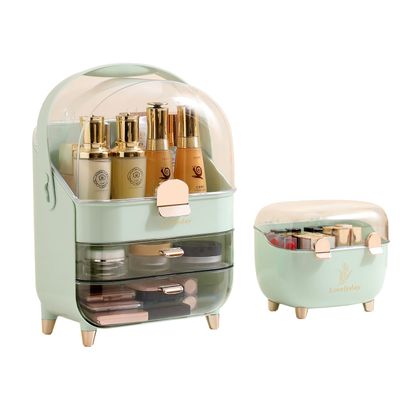 Make up Organizers and Storage,Organizer with 2 Drawers and Transparent Cover,Cosmetics Skincare Organizers with Lipstick Organizer (Avocado Color, Large Make up Organizers and Lipstick Organizer)