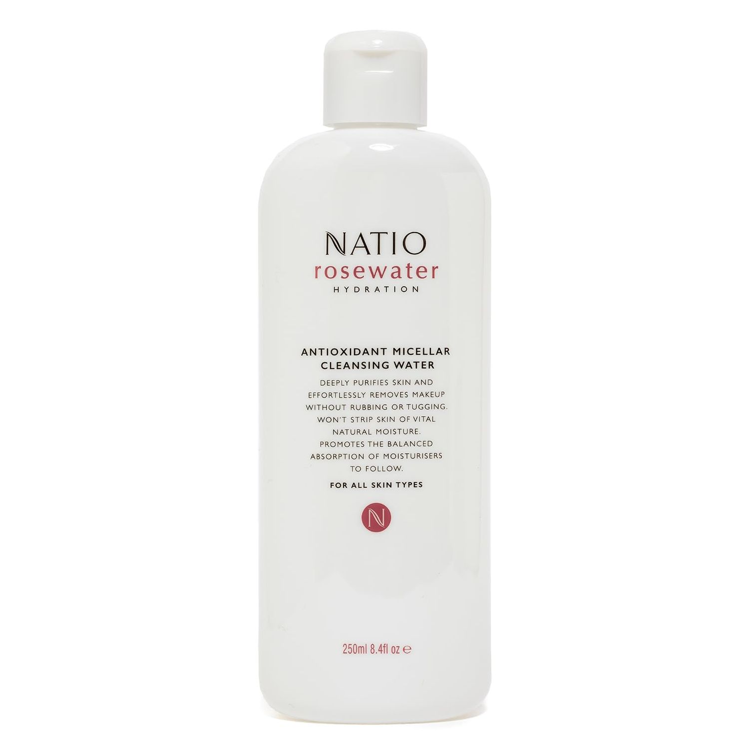 Natio Australia Rosewater Hydration Antioxidant Micellar Cleansing Water, 8.4 oz - Makeup Remover Face Cleanser - Facial Cleanser for All Skin Types