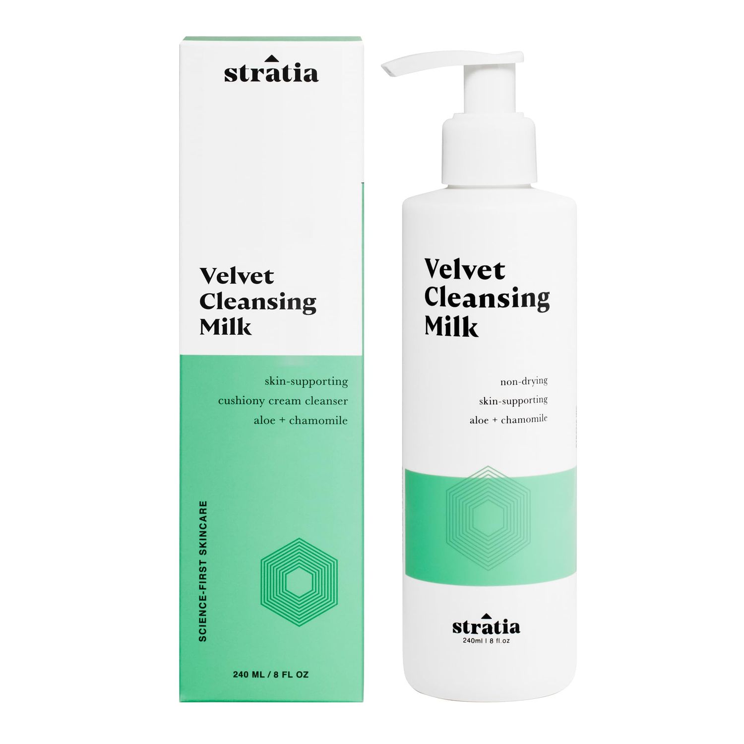 Stratia Velvet Cleansing Milk | Gentle Cream Face Cleanser | Moisturizing, Non-Foaming | Chamomile, Olive Oil &amp; Aloe Vera | 8 Fl Oz
