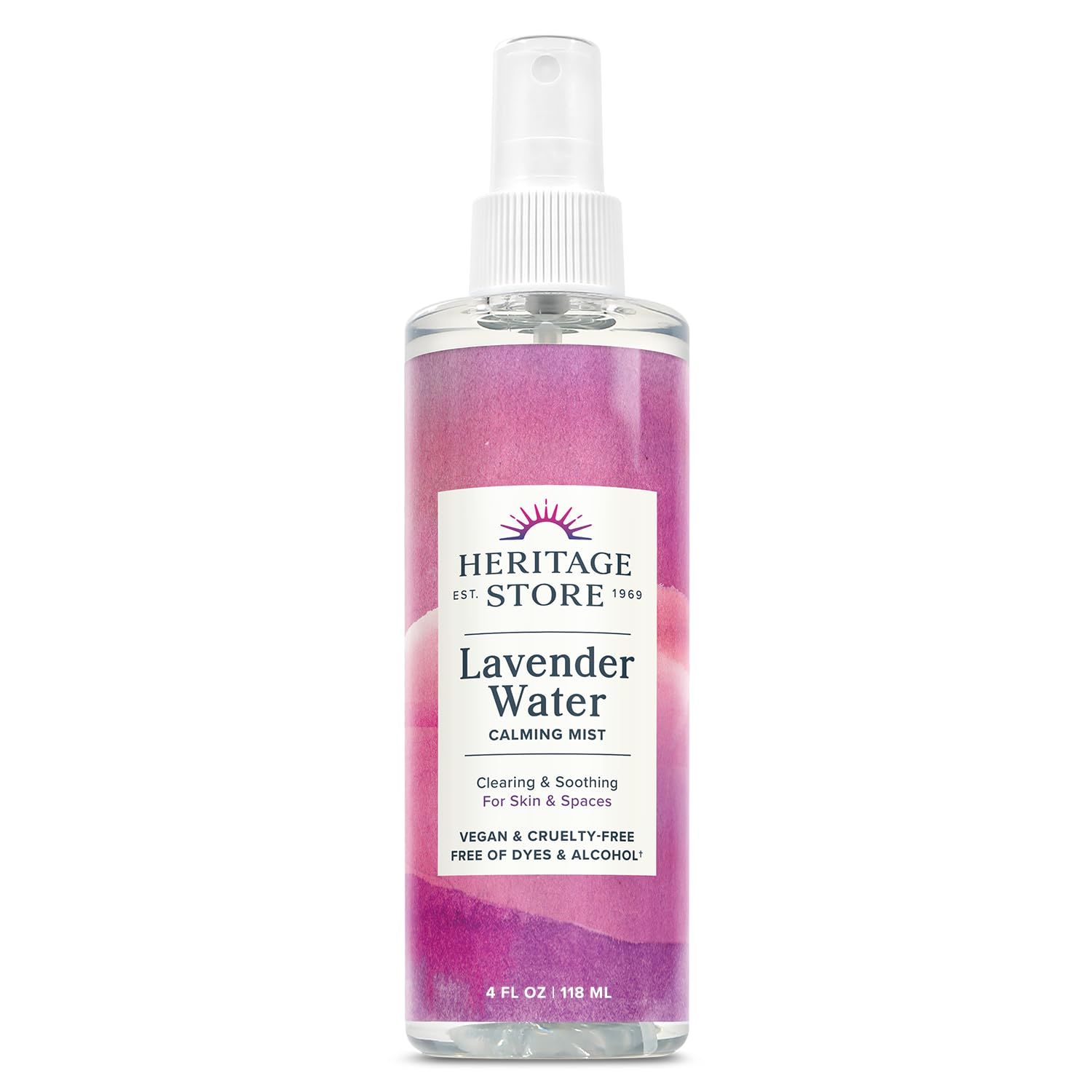 Heritage Store Lavender Water Mist, Face and Body Spray, Pillow Spray, Room Spray, Calms and Balances Skin and Spaces, Soothing Lavender Scent, Made without Parabens, Vegan, Cruelty Free, 4oz