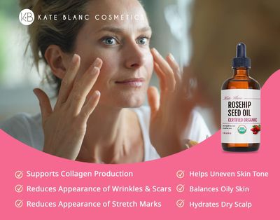 Kate Blanc Cosmetics Rosehip Oil for Face &amp; Skin (1oz, Organic, Pure, Cold Pressed) Rosehip Seed Face Oil for Facial &amp; Gua Sha Massage