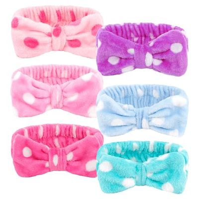 Ondder 6 Pcs Polka Dot Series Hairband for Women Carol Fleece and Terry Cloth Face Wash Headbands for Skin Care, Make Up, Spa, Facial, Yoga, Exercise