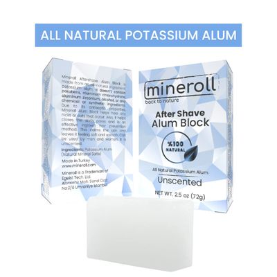 MINEROLL After Shave Alum Block, All Natural Potassium Alum, For Women and Men, Alum Stone, Styptic Skin Soothing, Anti-Ingrown Hair Alum Bar, Shaving Accessory, Unscented, 2,5 oz