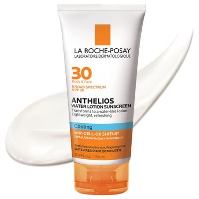 La Roche-Posay Anthelios Cooling Water Sunscreen Lotion | Water Based Sunscreen for Face &amp; Body | Broad Spectrum SPF + Antioxidants | Fast Absorbing Water-Like Texture | Oil Free Sunscreen SPF 30