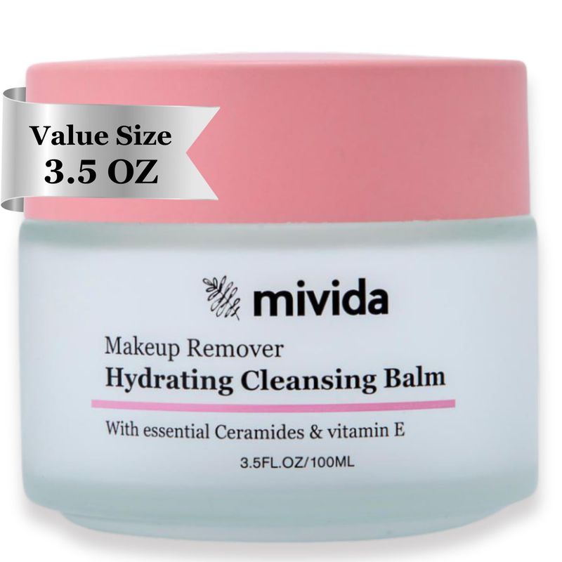 mivida Makeup Remover Cleansing Balm | Face Cleanser &amp; Makeup Removing Balm with Essential Ceramides, Vitamin E &amp; Hyaluronic-Acid | Value Size 3.5 fl oz