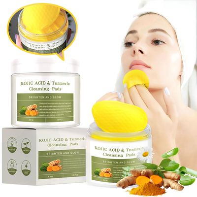 Turmeric Kojic Cleansing Pads, 60 pack Turmeric Pads, Natural Turmeric Cleansing Pads for Face, Balance Skin Water and Oil, Turmeric Pads for Face and Body