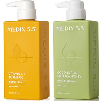 Medix 5.5 Brightening Vitamin C Lotion + Coconut Oil Moisturizer Skin Care Set | Body Cream &amp; Face Lotion Bundle | Firming Body Lotion Set For Women, Crepey Skin Treatment, Wrinkles, Cellulite, 2PC