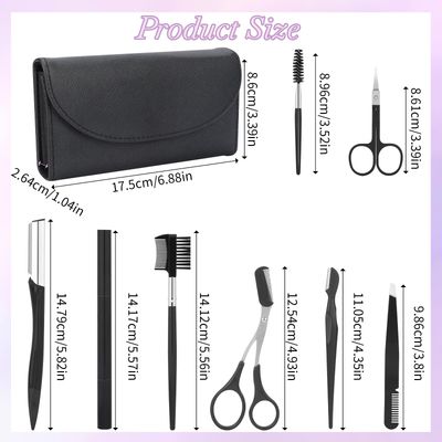 Professional Eyebrow Shaping Grooming Kit,8PCS/SET Eyebrow Grooming Kit with Leather Bag Eyebrow Trimming Kit With Razor Eyebrow Scissors Eyebrow Brush for Women &amp; Men(Black)