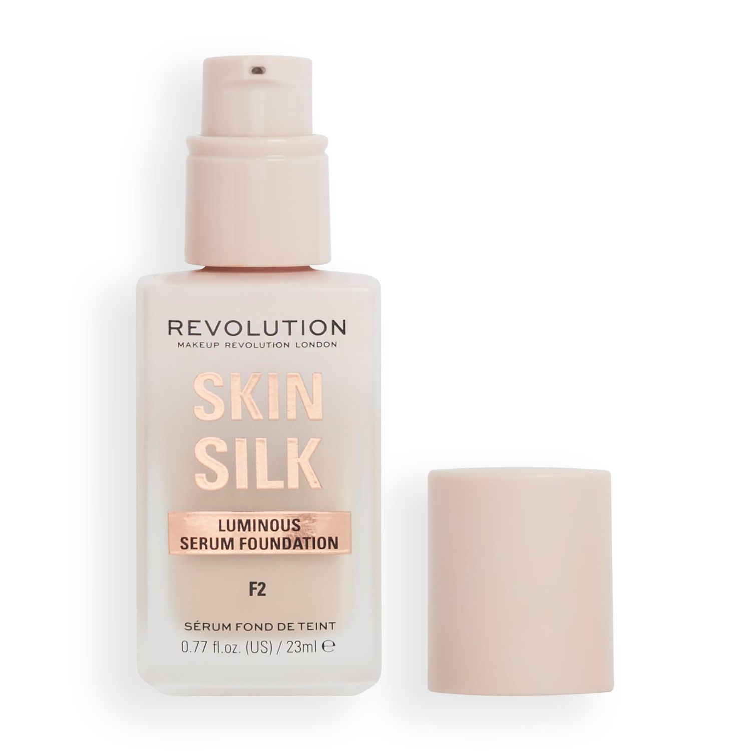 Revolution Beauty, Skin Silk Serum Foundation, Light to Medium Coverage, Lightweight &amp; Radiant Finish, Contains Hyaluronic Acid, F2 Fair Skin Tones, 0.77 Fl. Oz.