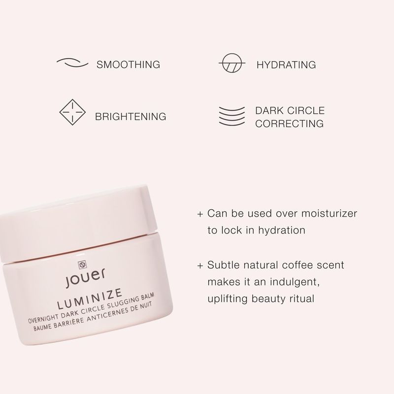 Jouer Luminize Overnight Dark Circle Slugging Balm - Fragrance Free, Caffeine Eye Cream, Overnight Eye Treatment, Brightening Eye Balm, Paraben Free, Gluten &amp; Cruelty Free