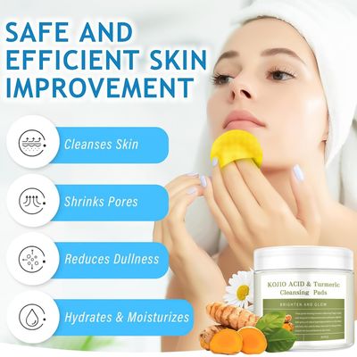 Turmeric Kojic Cleansing Pads, 60 pack Turmeric Pads, Natural Turmeric Cleansing Pads for Face, Balance Skin Water and Oil, Turmeric Pads for Face and Body