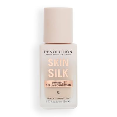 Revolution Beauty, Skin Silk Serum Foundation, Light to Medium Coverage, Lightweight &amp; Radiant Finish, Contains Hyaluronic Acid, F2 Fair Skin Tones, 0.77 Fl. Oz.