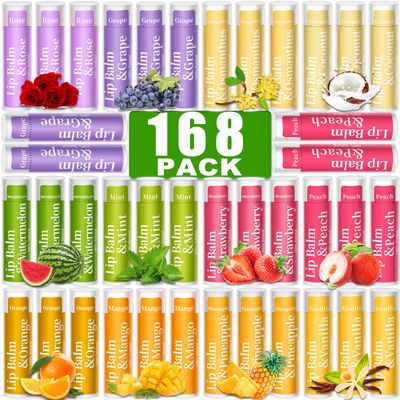RBUGR 168 Pcs Lip Balm Bulk, 12 Flavored Lip Balm for Women, Organic Lip Balm Pack, All Natural Lip Balm, Bulk Lip Balm for Dry Cracked Lips, Moisturizing Lip Balm, Lip Balm Gift Set(4.2g/0.15oz)