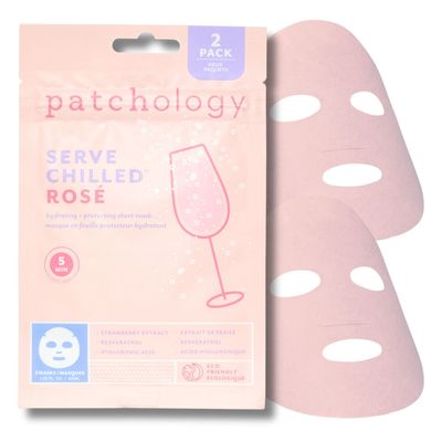 Patchology Serve Chilled Ros Facial Sheet Mask - Hydrating &amp; Soothing Face Mask with Hyaluronic Acid for Glowing Skin, Ros Scented Skin Care Treatment, Self-Care Spa Experience at Home - 2 Pairs